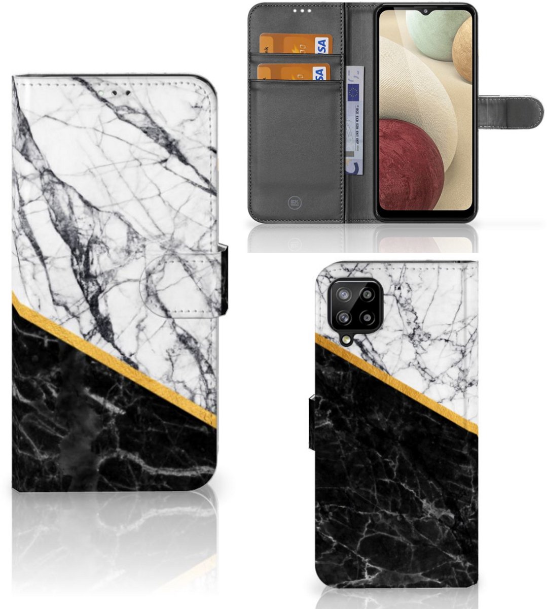 Samsung Galaxy A12 Bookcase Marmer Wit Zwart - Origineel Cadeau Man