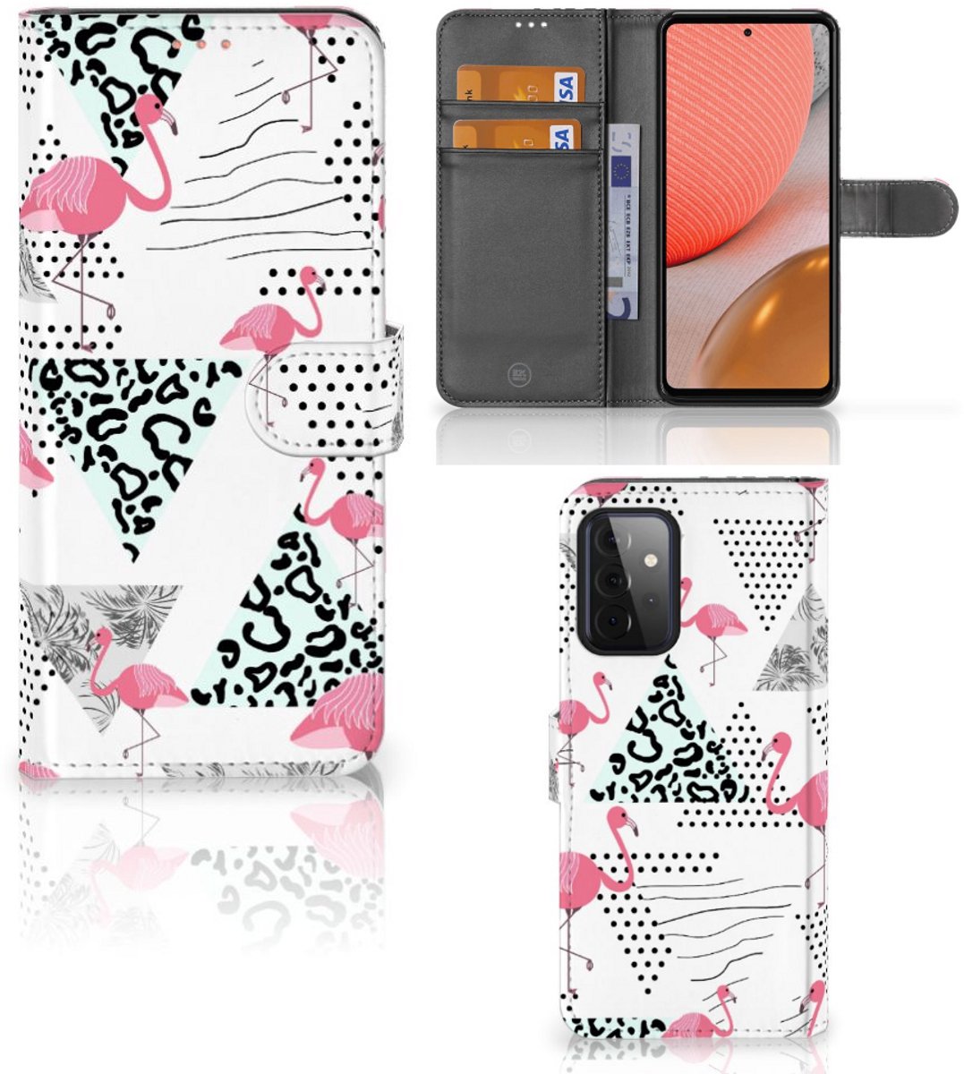 Samsung Galaxy A72 Telefoonhoesje met Pasjes Flamingo Triangle