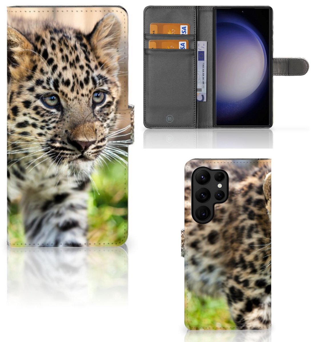 Book Case voor Samsung Galaxy S23 Ultra Telefoonhoesje met Pasjes Baby Luipaard