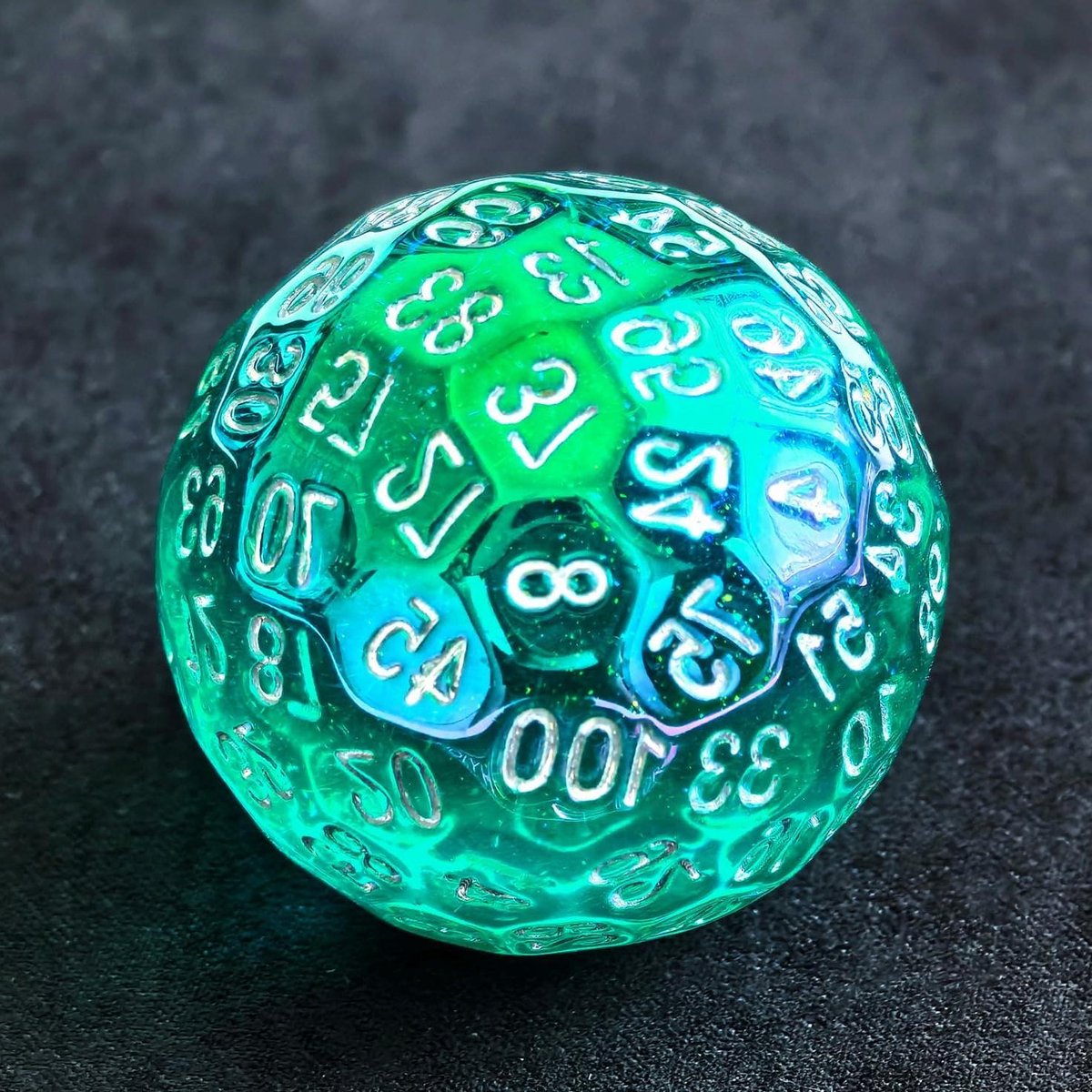 100-zijdige dobbelsteen - Veelvlaks dobbelsteen - RPG spellen spelen - Groot formaat 45mm - 45 mm - Glinsterend groen