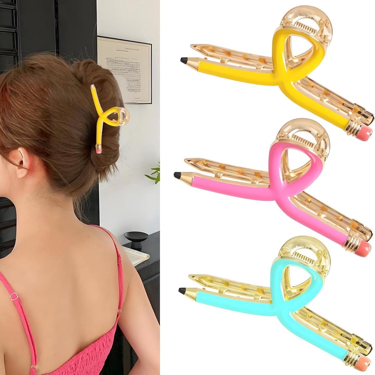 Potlood Haarspelden - Haarclips Vrouwen - Haar Stijlen - Artistiek Ontwerp - 3 stuks - Gekleurd