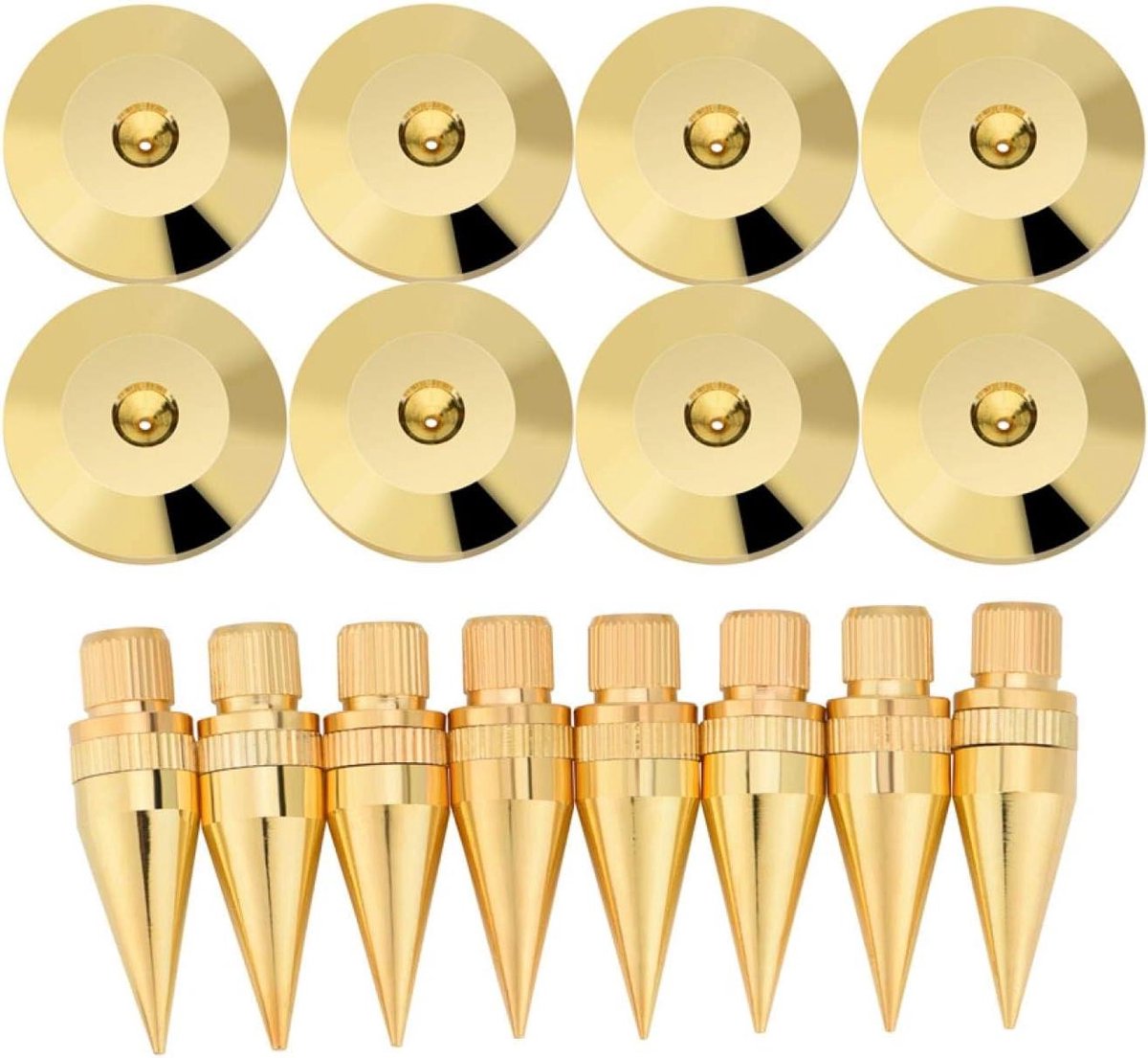 Luidspreker Spike Voeten - Koperen Isolatie Stand - Apparatuur Stabiliseren - Zuiver Koperen Constructie - 8 Stuks - Goudkleurig