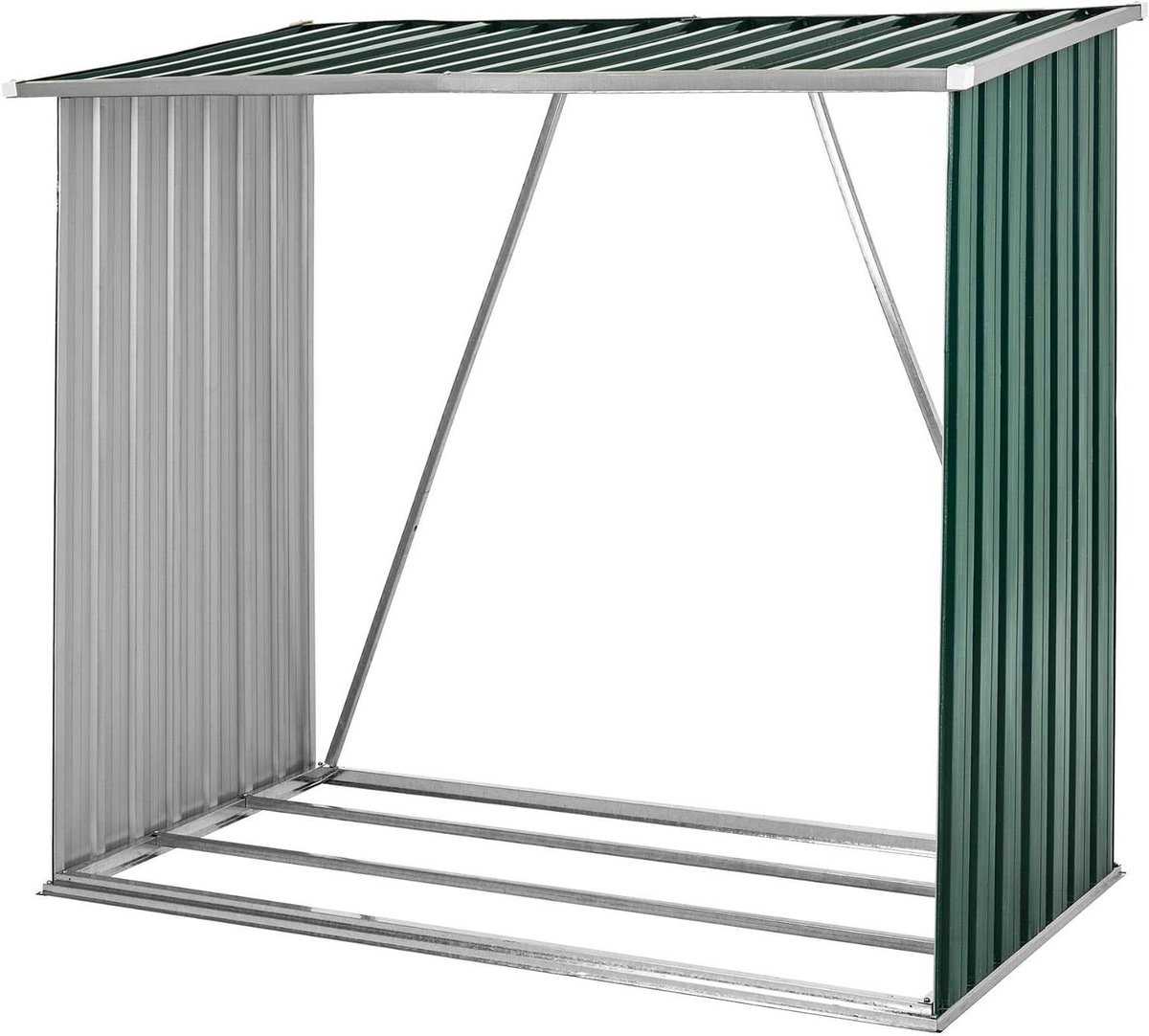 Brandhout Opslag - Houtopslag Houthok - Hout Droog Houden - Schuin Dak Metaal - 164 x 83 x 154 cm