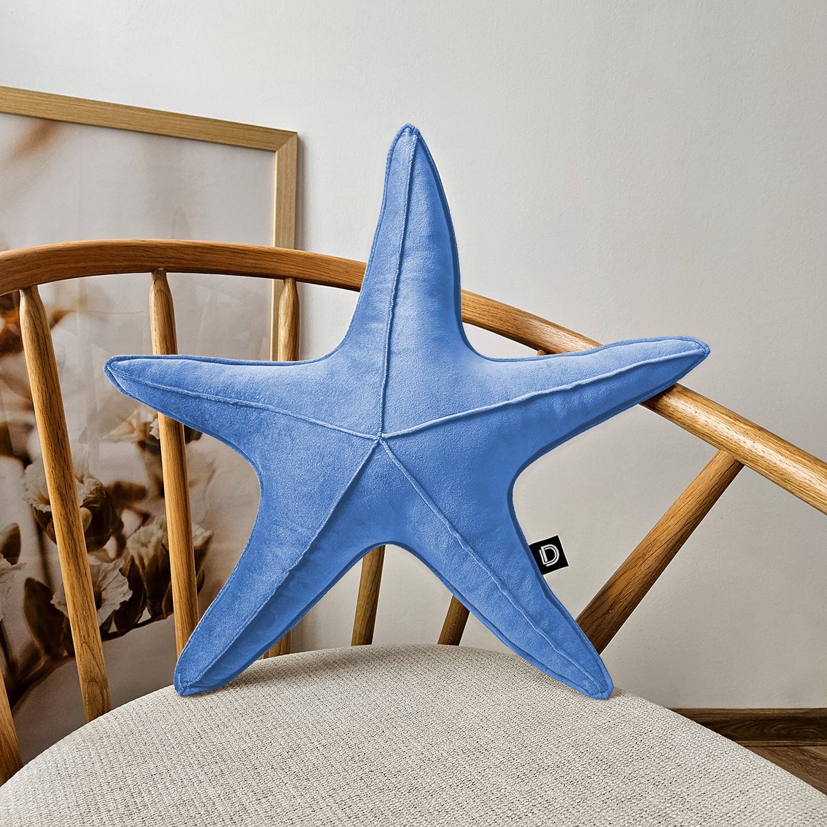 Decordruk VELVET - Sierkussen - Blauw - Stervorm - Zacht Velvet