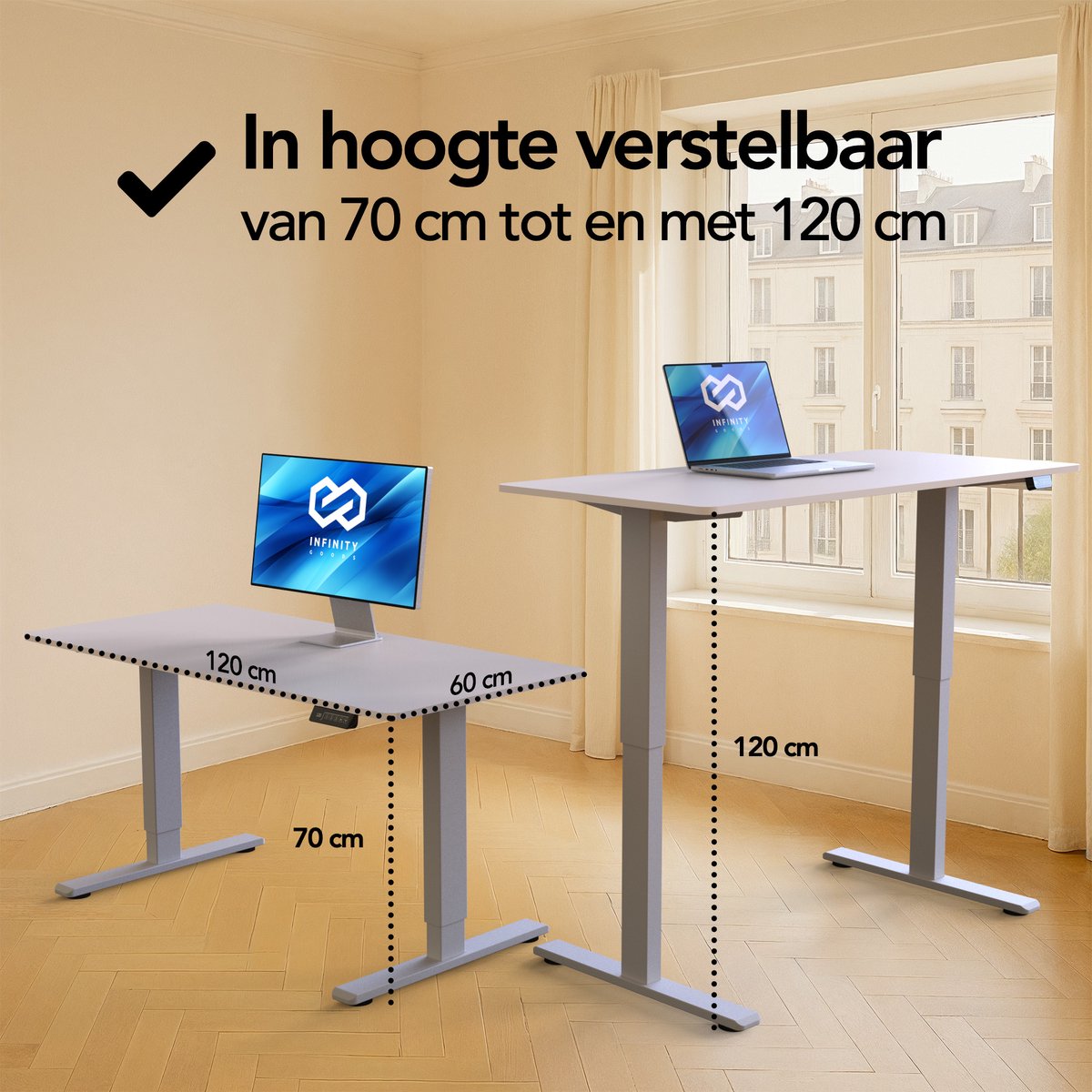 Infinity Goods Zit Sta Bureau Elektrisch Verstelbaar - 120 x 60 CM - Geheugenfunctie - Wit thumbnail 7