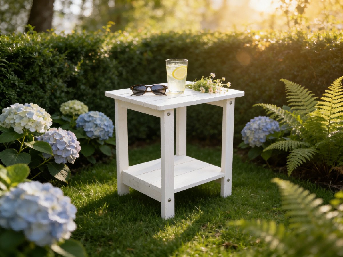 NJLYUHOME Outdoor - Allweather 2-laags bijzettafel van HIPS - 41 x 32 x 42,5 cm - Weerbestendig & onderhoudsvriendelijk - Voor terras, tuin & balkon