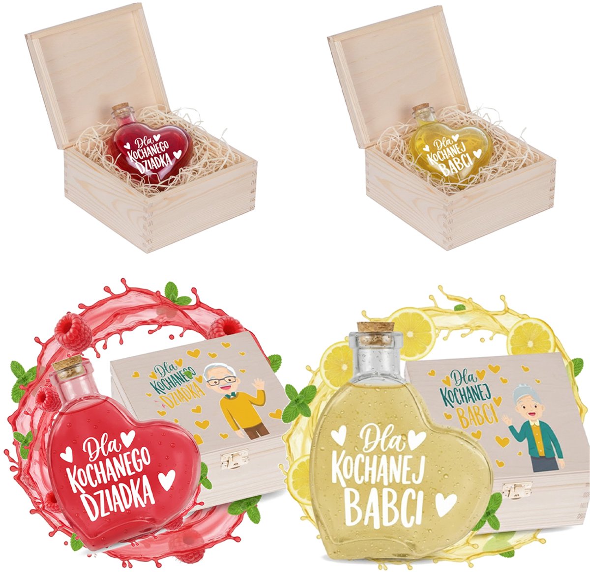 Bimberek - Decoratieve Fles - Hartvormige Fles - 250ml - Inclusief Houten Kist