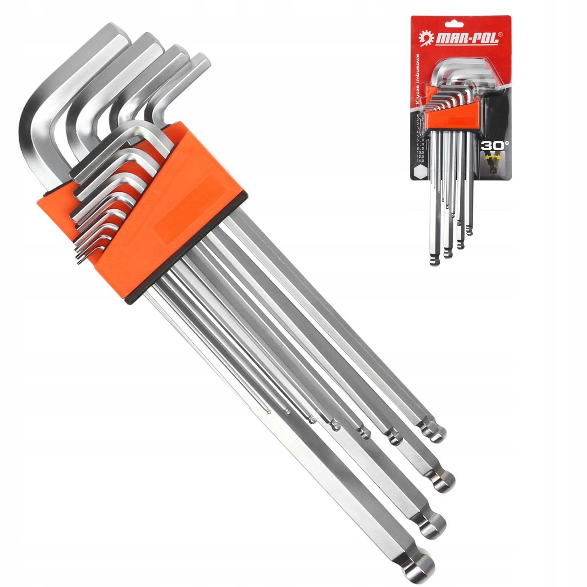 MAR-POL - Imbus Sleutelset - Lange Imbussleutels - 1,5-14mm - CrV Staal