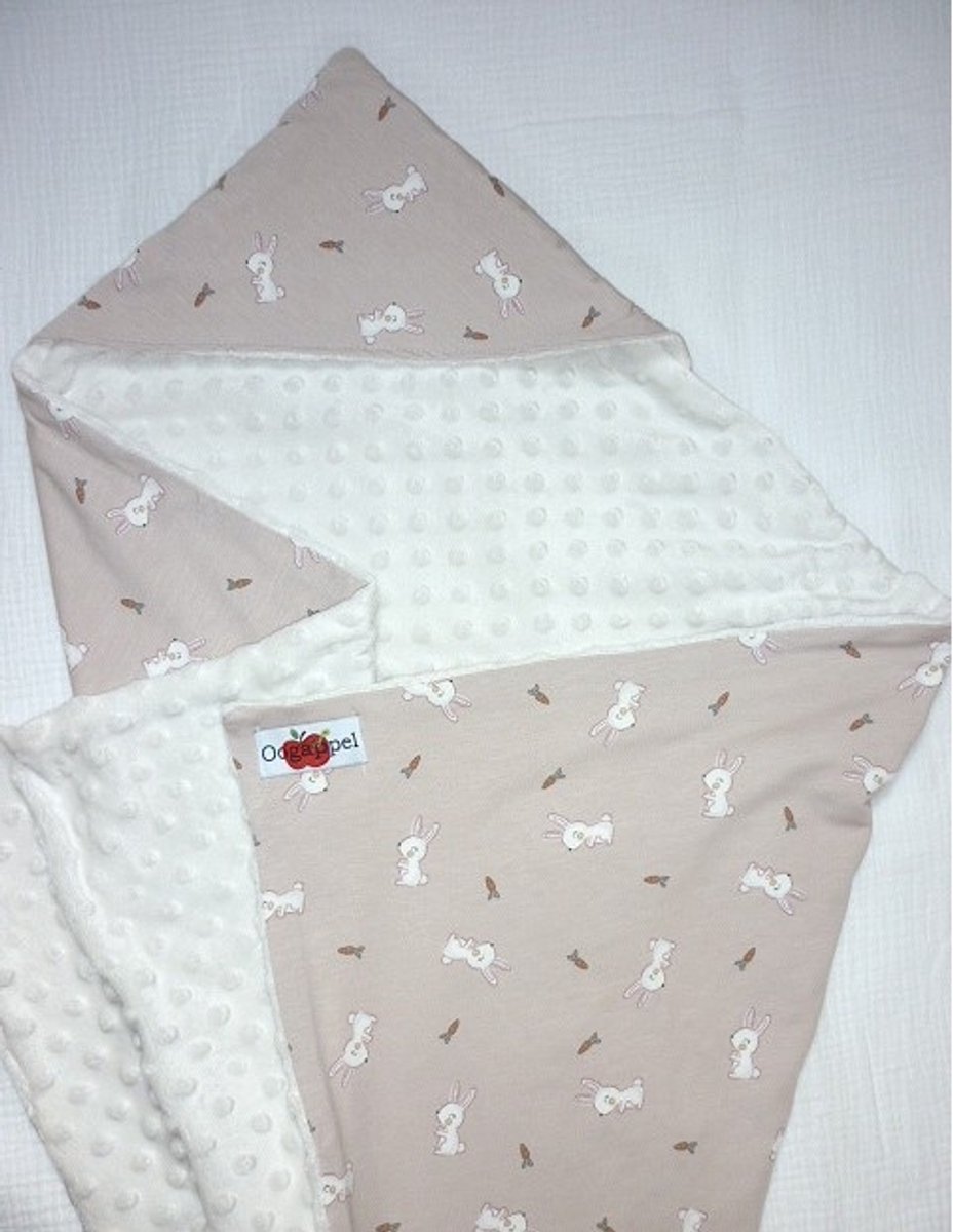 Oogappel Konijn Jersey en Minky Wikkeldeken Wikkeldoek Omslagdoek Baby 75x75 cm-Beige