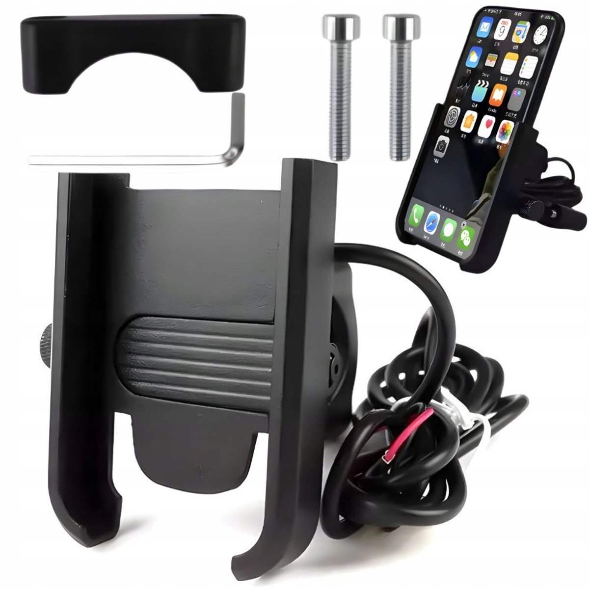 Motorfiets Telefoonhouder - USB Opladen - Zwart - Voor Op Stuur