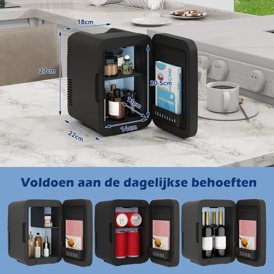 Puluomis Mini koelkast - 4L - Skincare Fridge - LED-verlichting - Make-up Koelkast - DC 12/24V & AC 220-240V - Koelen & Verwarmen - Zwart van Puluomis — afbeelding 2