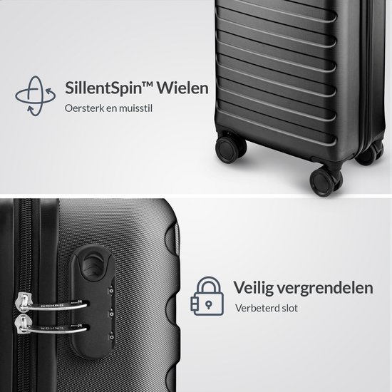 NOHRD Handbagage Koffer - 38 L - Zwart - Reiskoffer - 55x35x20 cm - Trolley - Lichtgewicht - Incl. Slot
