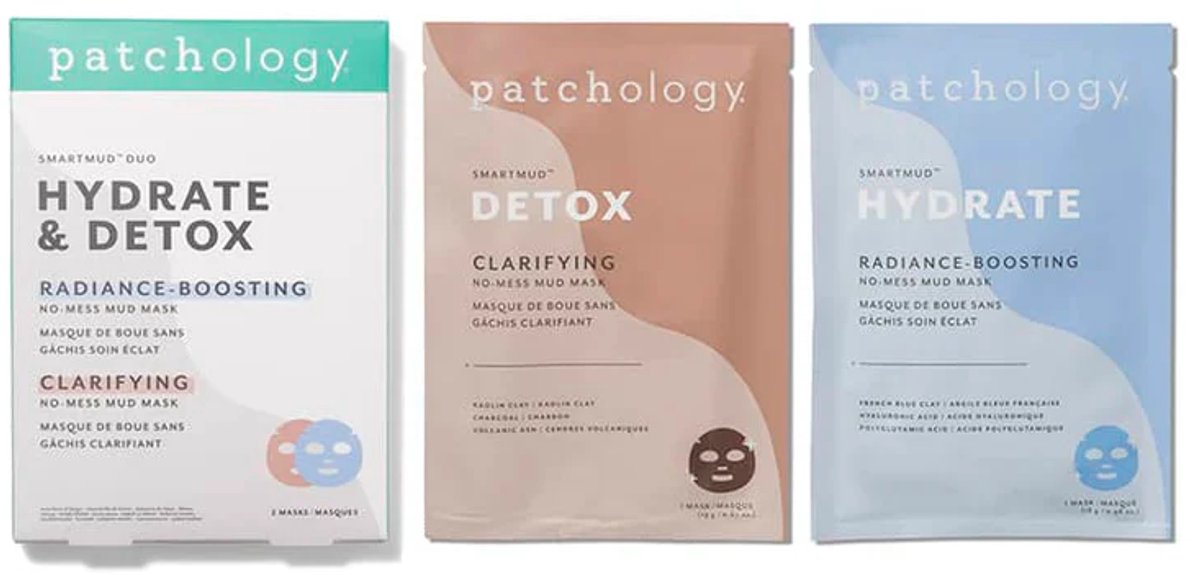 Patchology SmartMud™ Duo Hydrate & Detox – Sheet Mask Set – No-Mess Mud Mask Technologie – Hydraterend & Zuiverend Gezichtsmasker – Met Franse Blauwe Klei, Hyaluronzuur & Actieve Kool – Voor Een Schone, Gehydrateerde Glow Huid
