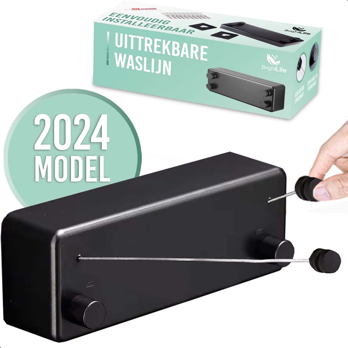 BrightLife Waslijn Uittrekbaar - Uittrekbare Wasdraad - Staalgevlochten - 2x 4,2 meter - Binnen en Buiten – Robuust RVS – Automatisch Straktrek Systeem - Alternatief Wasrek of Droogrek