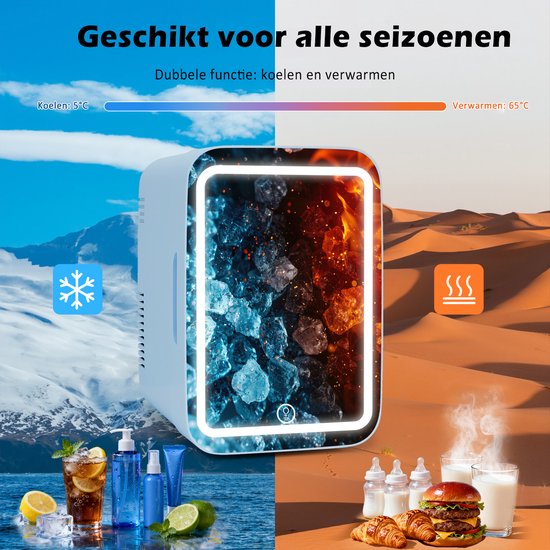 Puluomis Mini koelkast - 4L - Skincare Fridge - LED-verlichting - Make-up Koelkast - DC 12/24V & AC 220-240V - Koelen & Verwarmen - Blauw — afbeelding 5
