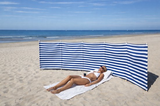 Strand windscherm azuurblauw – wit – 5 meter dralon – 180 cm