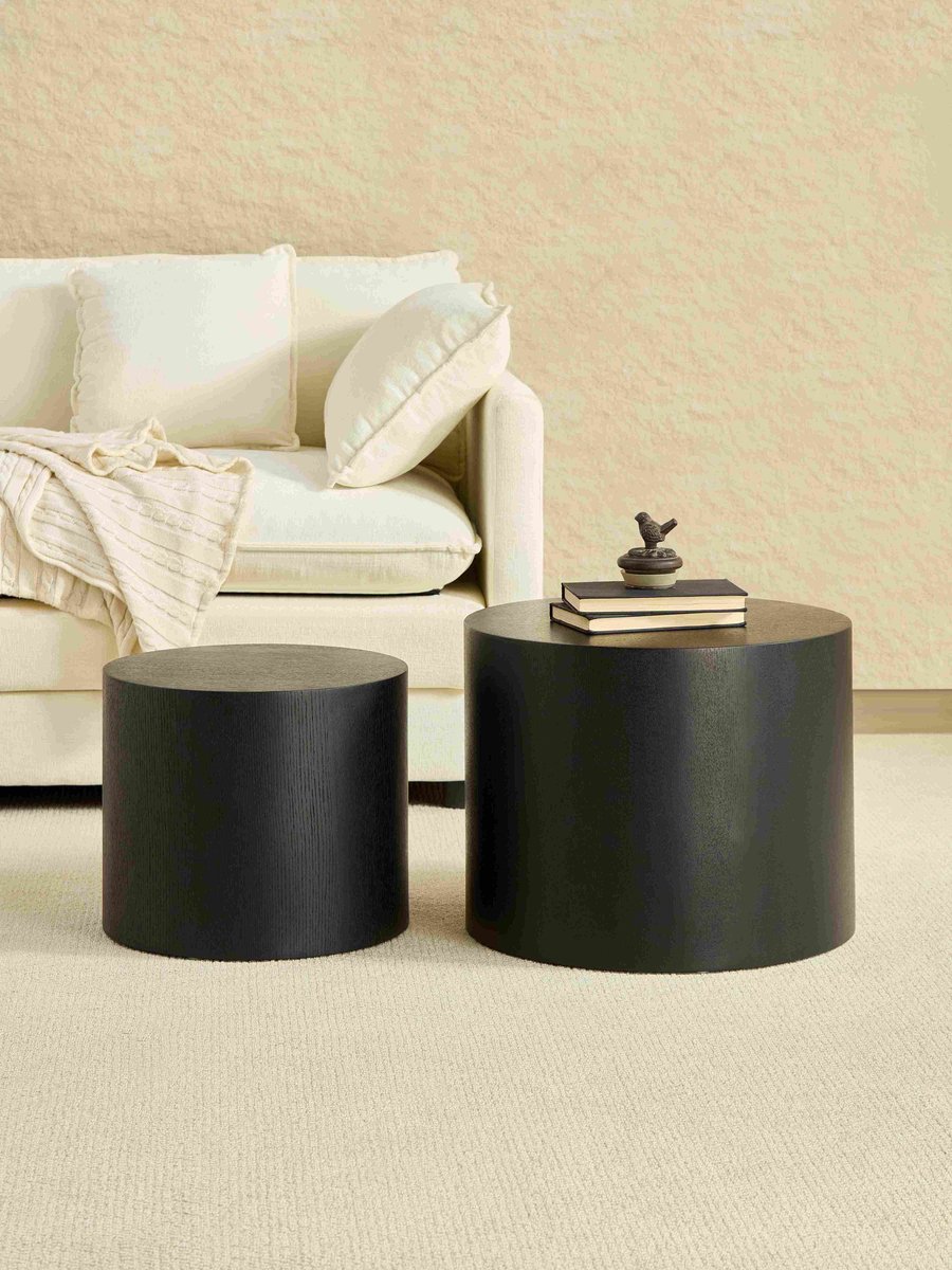 NJLYUHOME Houtcollectie - 2-delig bijzettafel set - Rond & stapelbaar - MDF met houtfineer - Ø38/32 cm, hoogte 48/38 cm