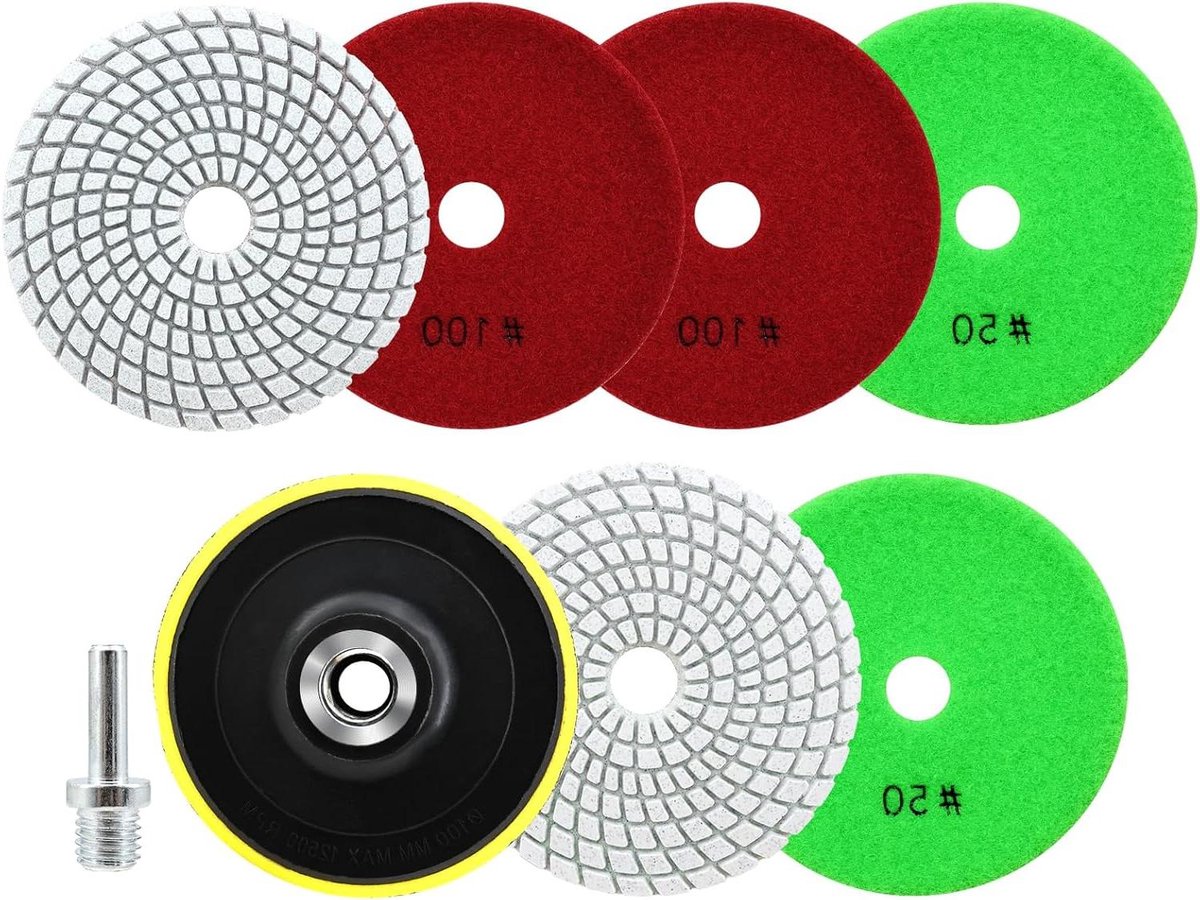 Polijstschijven Nat Diamant - Schuurpads Set - Natte Steen Polijsten - Verschillende Korrels - 6 Stuks 100mm - Multicolor