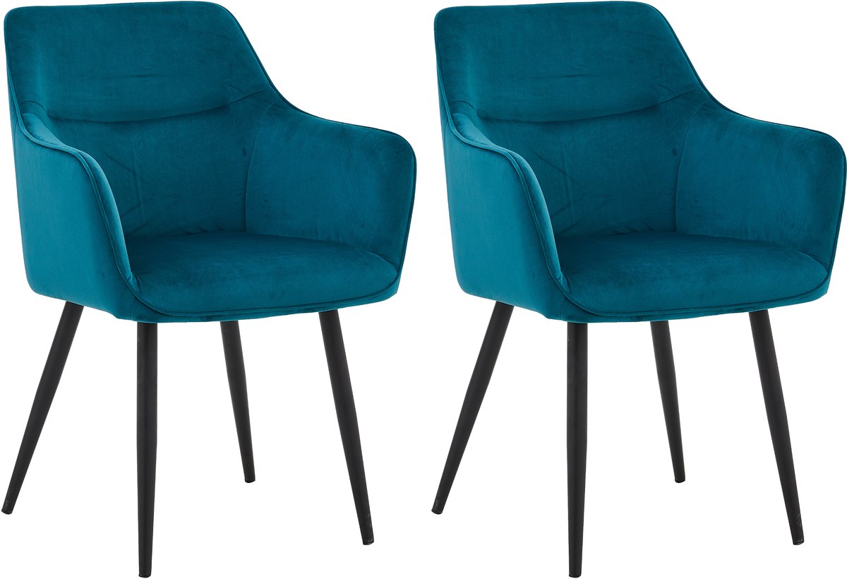 Colenis City Eetkamerstoel - Set Van 2 - Petrol - Velvet - Industrieel - Stoel - Design - Armleuningen