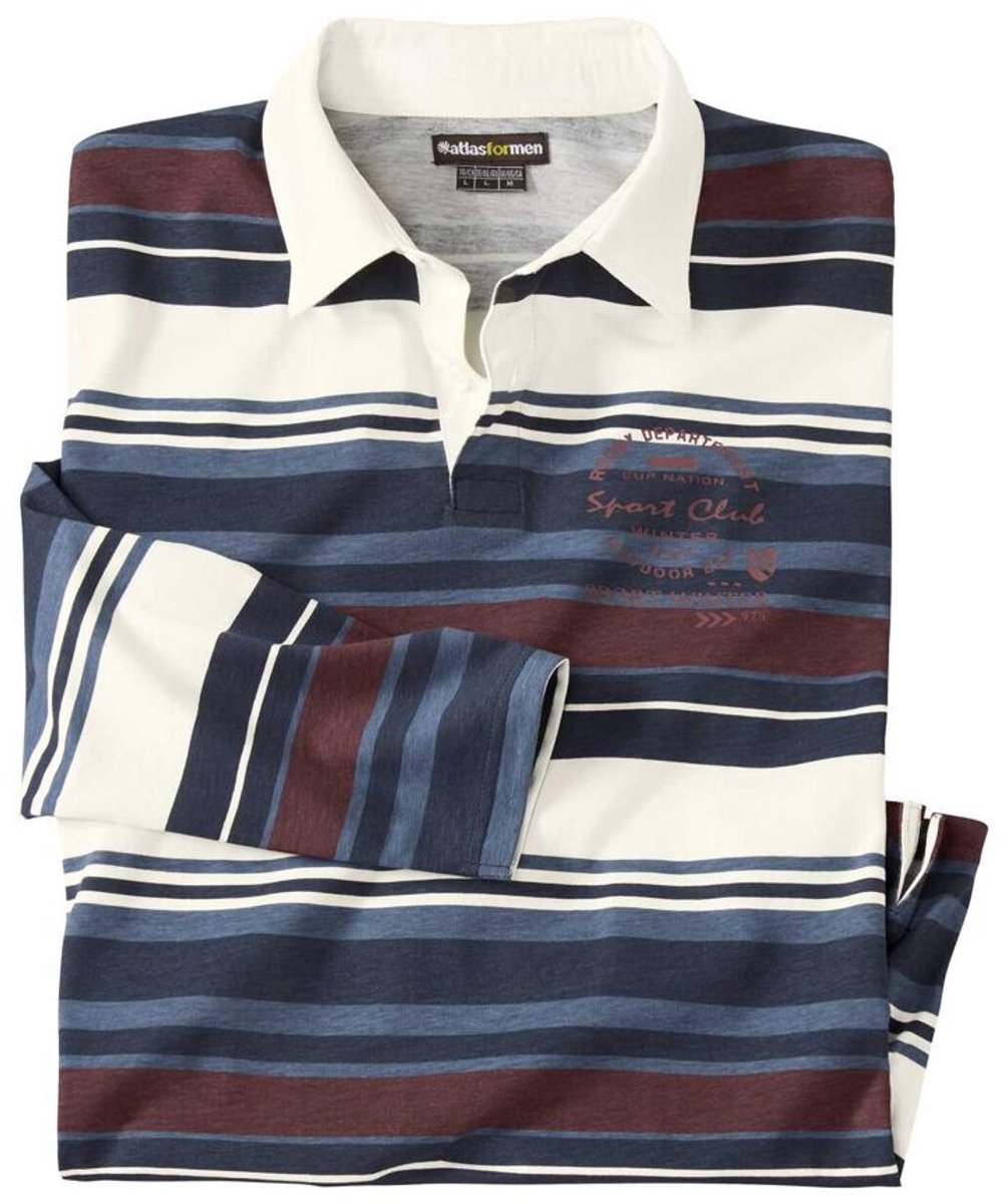 ATLAS FOR MEN - Gestreepte rugbypolo Sport Club - Heren - Verkrijgbaar in grote maten - XL
