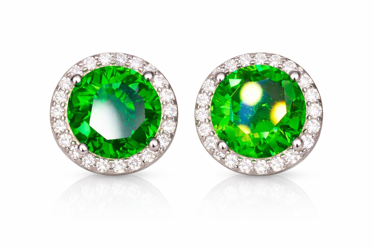 925 Zilveren Dames Oorbellen met Groene Edelsteen 15.90 CT - Rhodium Plated - Luxe Oorknoppen