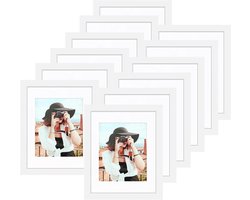 Picrit Set van 12 fotolijsten, set van 12 stuks, met mat of 8 x 10 cm zonder mat, fotolijsten voor wandmontage of tafelblad, wit.