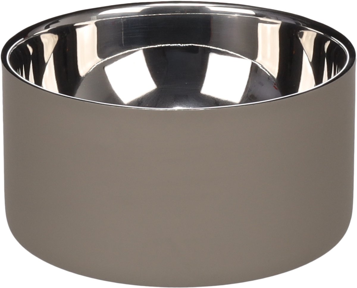 Voerbak hond - drinkbak hond - 700ml - Xara Rond Taupe & Zilver - dubbelwandige inox voerbak met antislip - 15cm