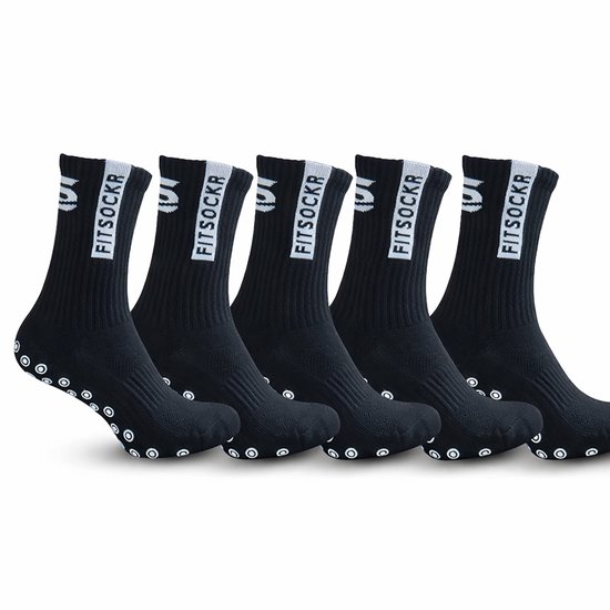 FitSockr Gripsokken Voetbal 5 Paar - Sportsokken - Grip socks - Voetbalsokken - Padel sokken - Antislip Sokken Heren/Dames/Kind - One - Zwart - Maat 44-48