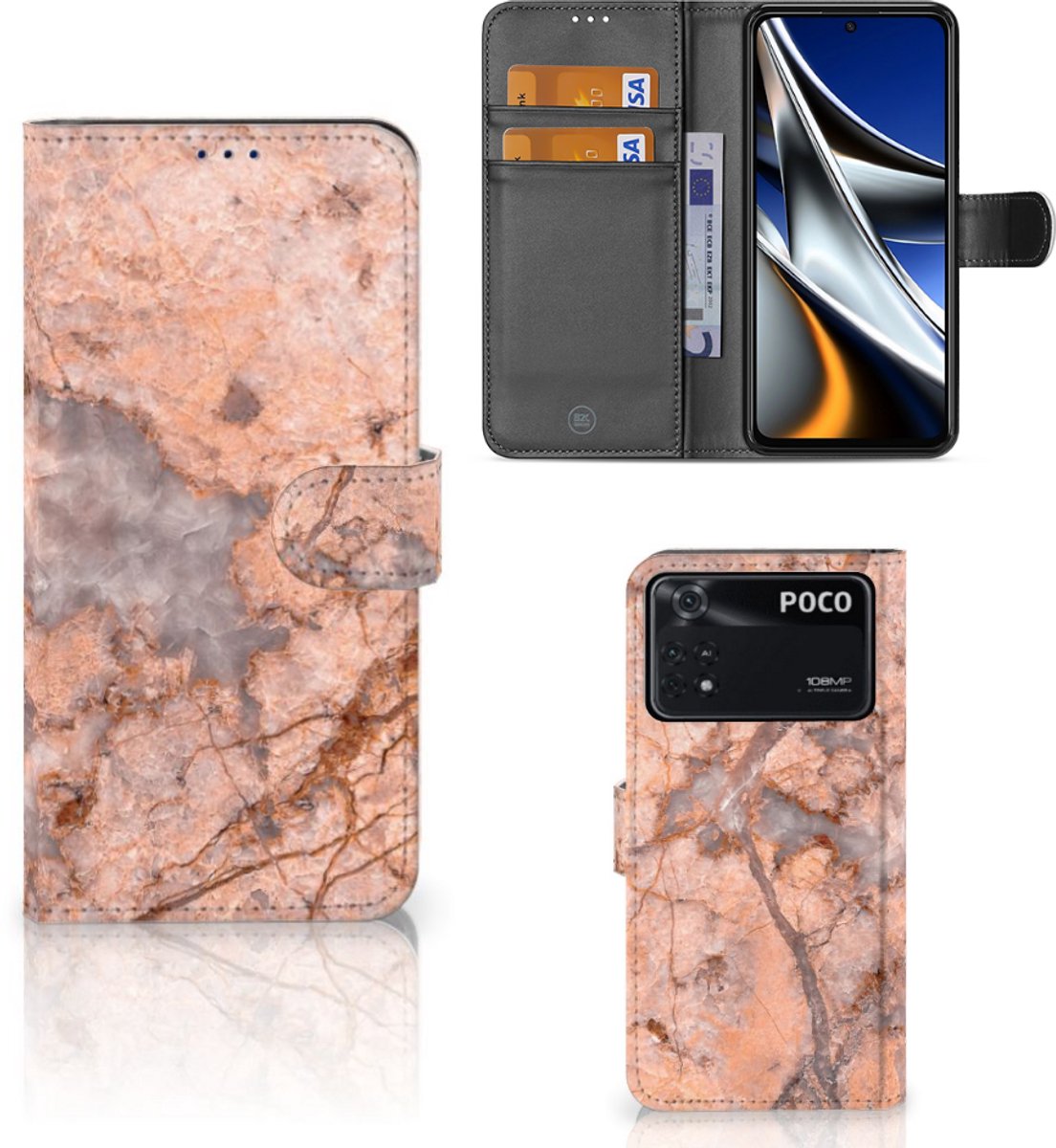 Xiaomi Poco X4 Pro 5G Bookcase Marmer Oranje
