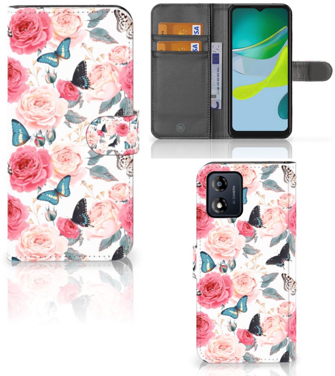 Motorola Moto E13 4G Hoesje Butterfly Roses