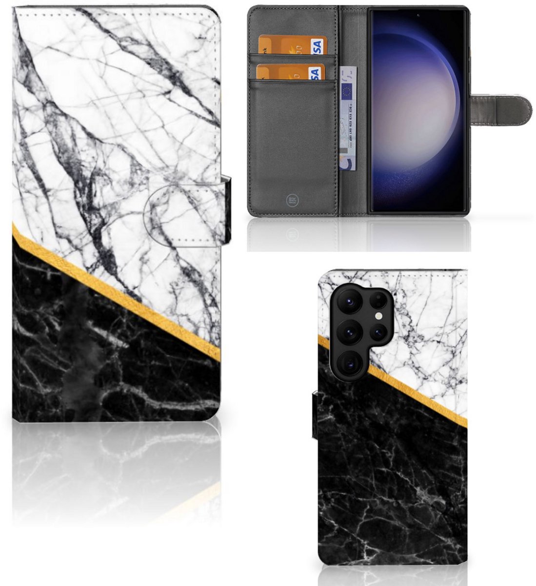 Samsung Galaxy S23 Ultra Bookcase Marmer Wit Zwart - Origineel Cadeau Man