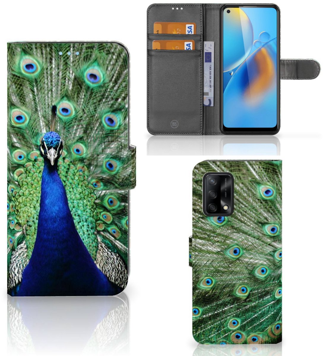 OPPO A74 4G Telefoonhoesje met Pasjes Pauw