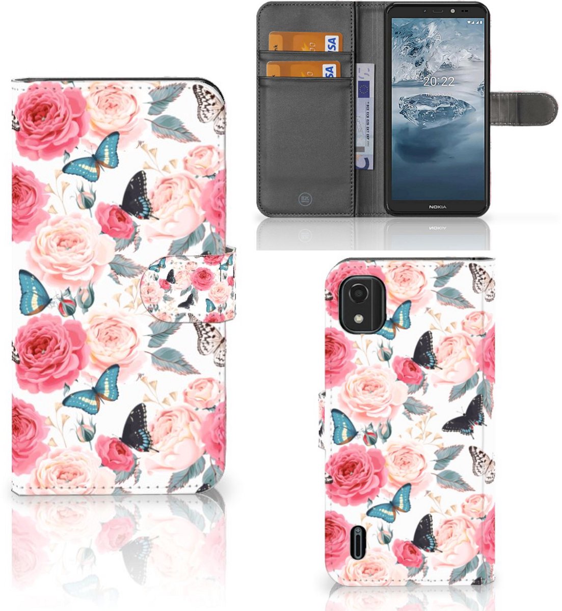 Nokia C2 2nd Edition Hoesje Butterfly Roses