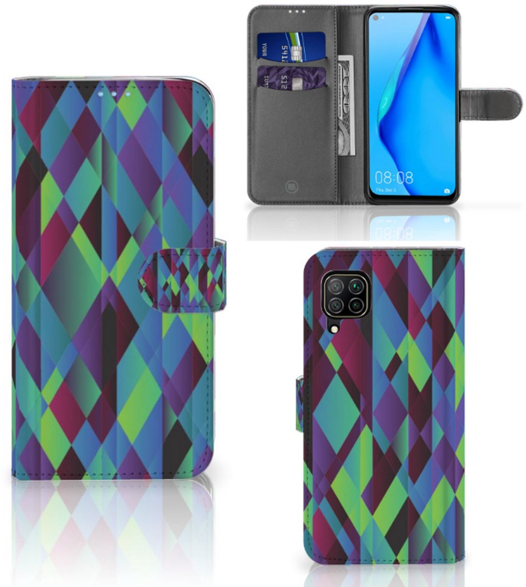 Huawei P40 Lite Book Case Abstract Green Blue