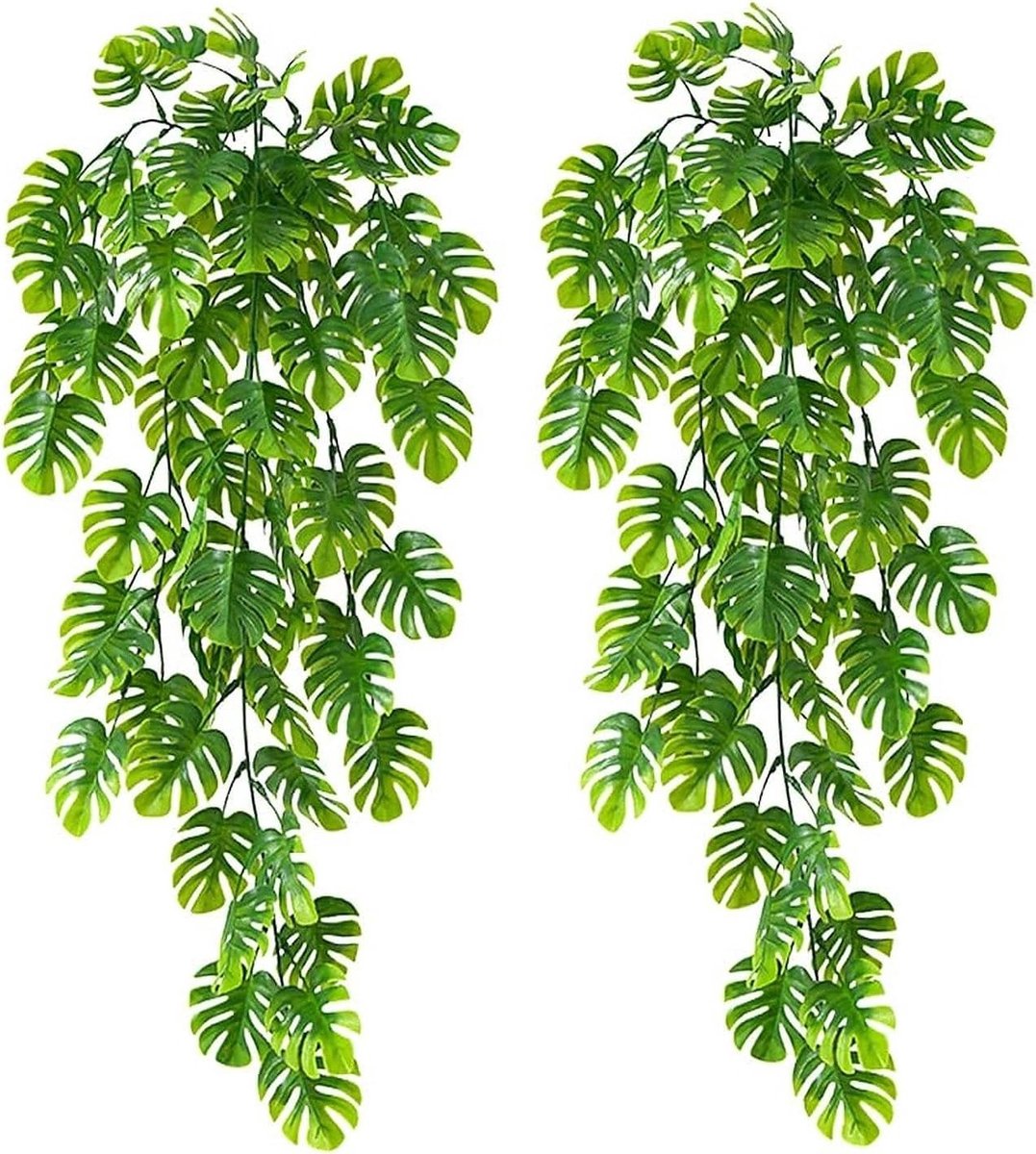 2 Stuks Kunstmatige Hangplanten Lichtgroen 70 cm Lang - Monstera Bladeren en Nep Klimop Garlands voor Bruiloft, Tuin en Wanddecoratie