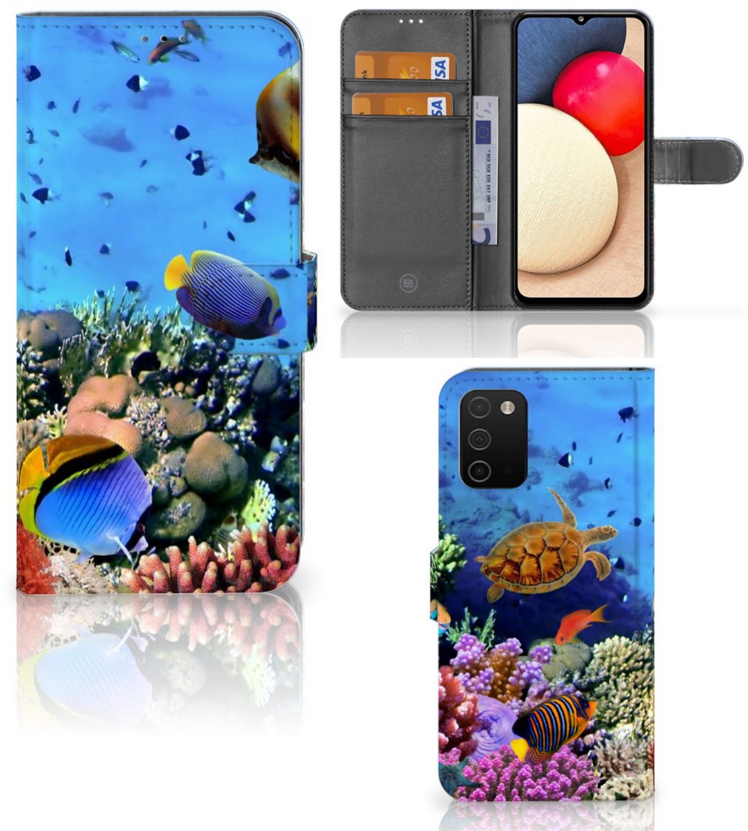 Book Case voor Samsung Galaxy A03s Telefoonhoesje met Pasjes Vissen