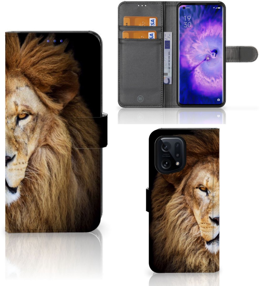 OPPO Find X5 Telefoonhoesje met Pasjes Leeuw