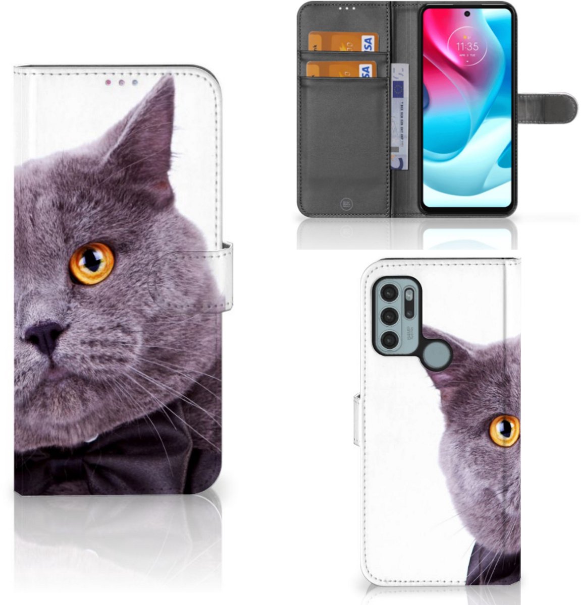 Motorola Moto G60s Telefoonhoesje met Pasjes Kat