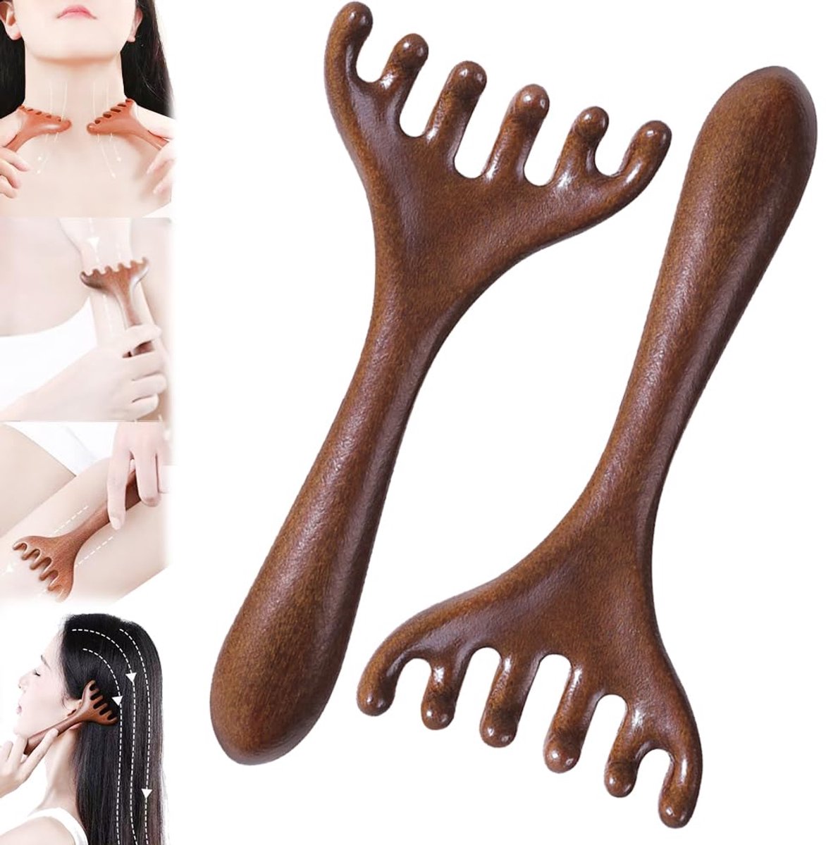 Twee houten massagekammen - kam - Massagekammen - Massagetools - 7*14,5 cm - Bruin