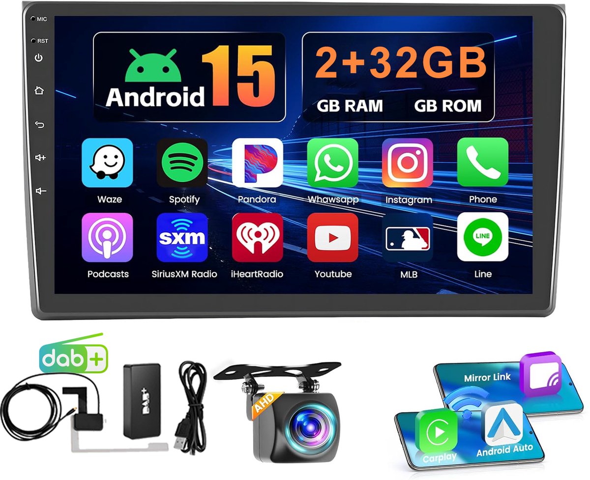 ESSGOO DAB+ Autoradio met bluetooth Voor Audi A4 , S4 B6 B7, RS4, Seat Exeo - 9 Inch Touchscreen - Android 15 - 2+32GB - Apple Carplay & Android Auto - GPS, Wifi, SWC - Achteruitrijcamera