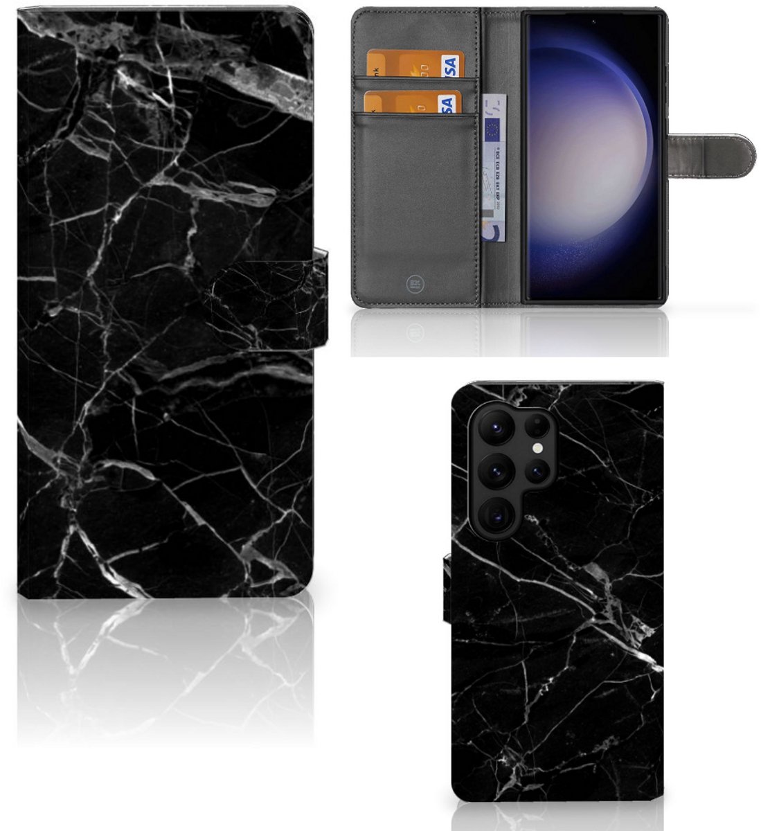 Samsung Galaxy S23 Ultra Bookcase Marmer Zwart - Origineel Cadeau Vader