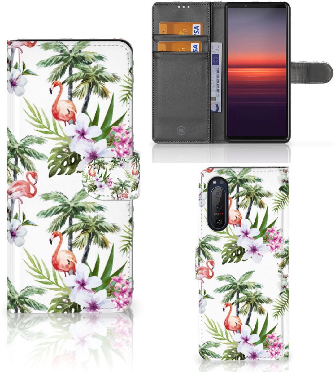 Sony Xperia 5II Telefoonhoesje met Pasjes Flamingo Palms