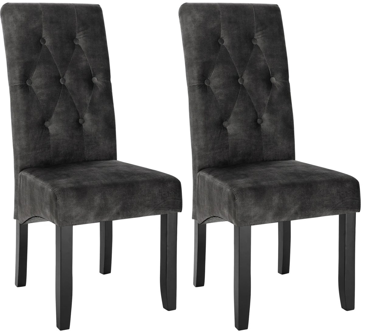 BukkitBow Klassieke Eetkamerstoelen met Hoge Rugleuning - Set van 2 Stuks - Donker Grijs (Velvet)