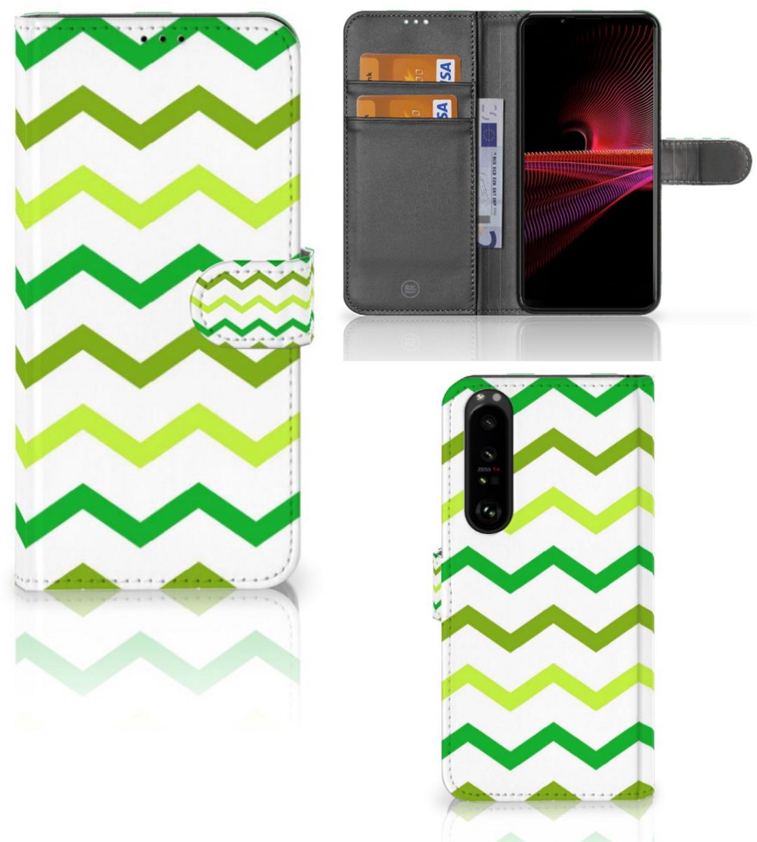 Sony Xperia 1 III Telefoon Hoesje Zigzag Groen