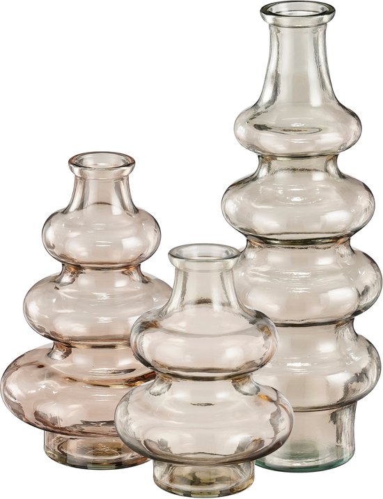 Bloemenvaas Sira - 3x - transparant glas - beige - 3 maten - vaas - sierlijk model