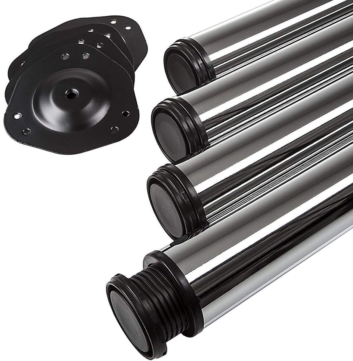 Sotech 4 stuks Tafelpoten Hoogte 870 mm Ø 76 / 80 mm staal verchroomd belastbaar tot 300 kg (75 kg per stuk) met 32 mm hoogteverstelling Chroom gepolijst