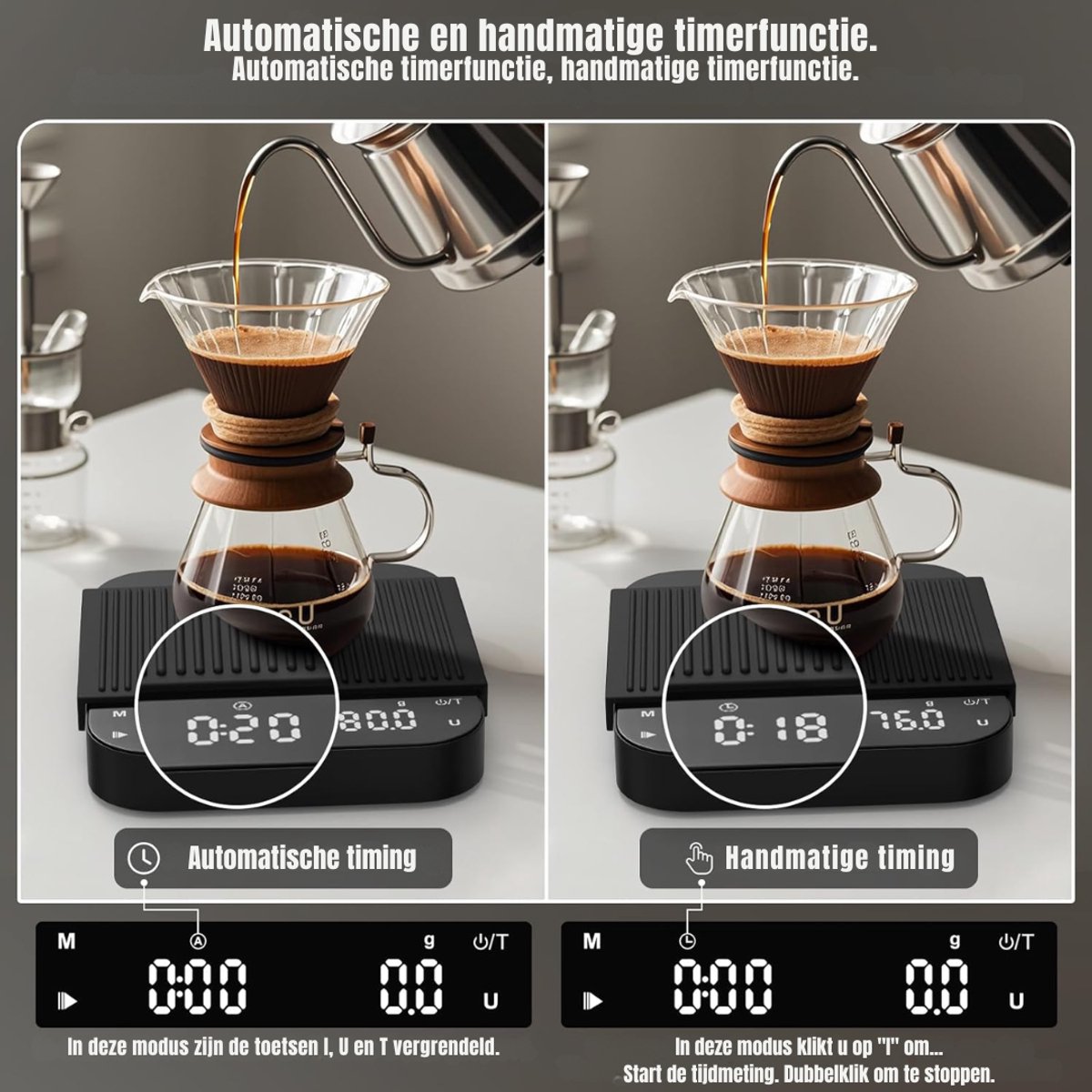 REN® Koffie Weegschaal - Weegschaal - Scale - Max 3000 Gram - Zwart - 18cm x 18cm x 5cm