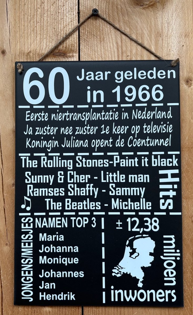 60 jaar bord - geboren in 1966 - Zinken tekstbord 20x30 cm - verjaardag of jubileum bord - Antraciet