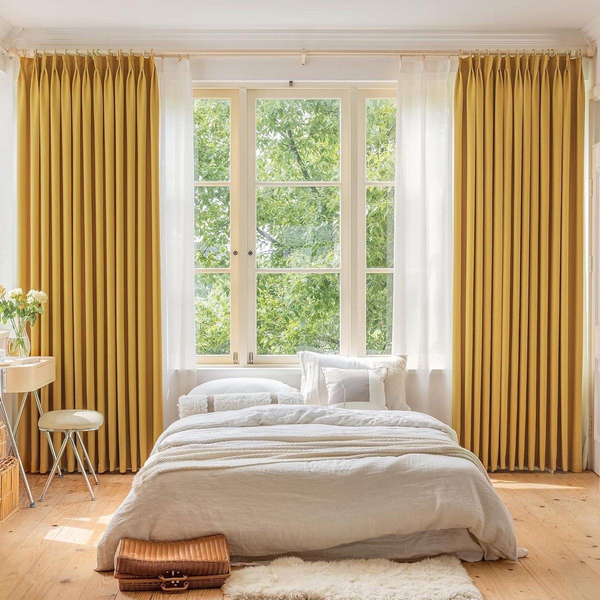 Geplooid Gordijn - Verduisterend Gordijn - Zonlicht Blokkeren - Drievoudig Geweven Polyester - 132 x 305 cm - Geel Oker