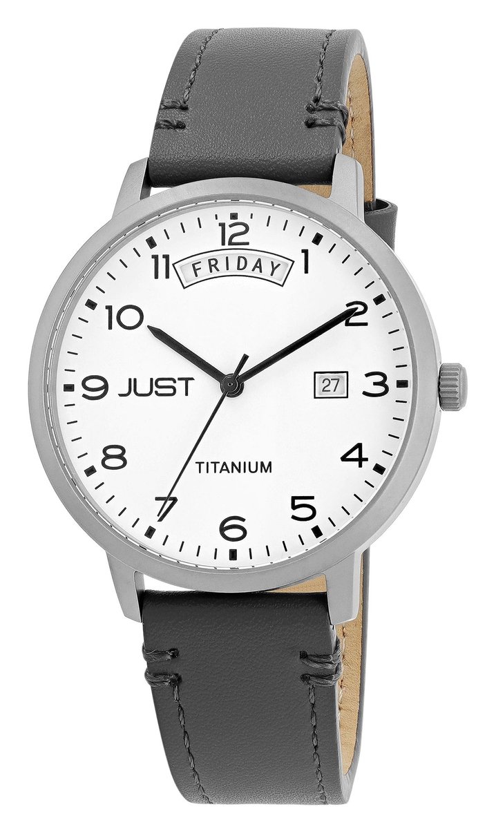 JUST Herenhorloge van echt leer Miko JUST "Fanis" titanium herenhorloge met echte leren band, 5 ATM